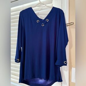 New Directions Royal Blue Blouse with Grommet Accents NWT